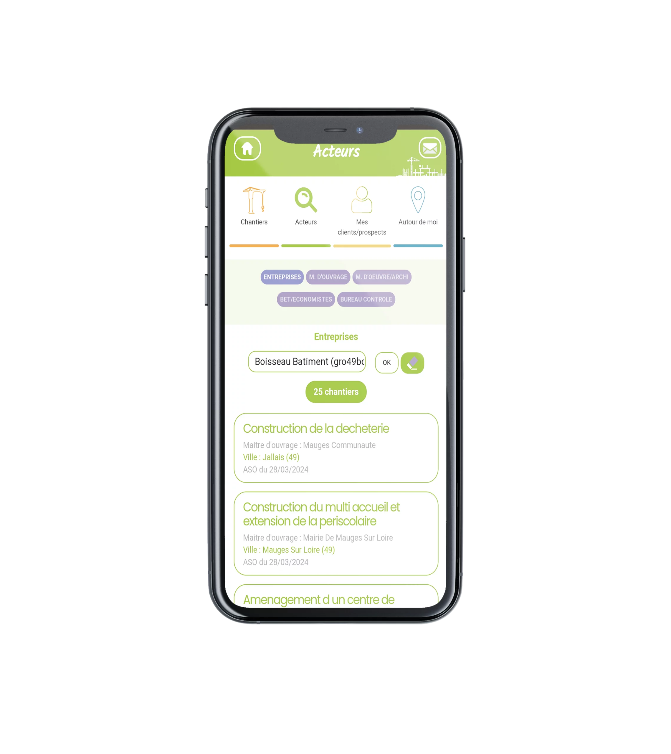 application pour trouver des chantier recherche acteurs btp